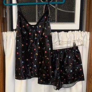 Dark Blue Satin with stars and moons Women's Sleepwear Set